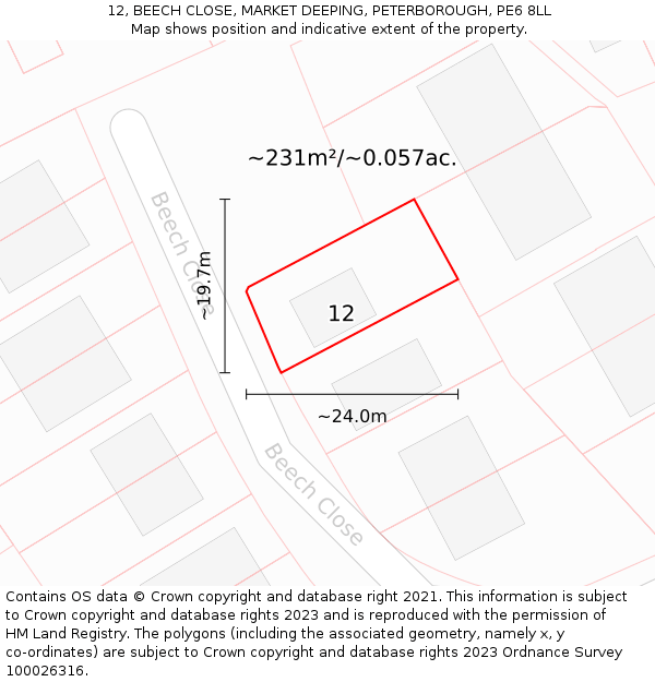 12, BEECH CLOSE, MARKET DEEPING, PETERBOROUGH, PE6 8LL: Plot and title map