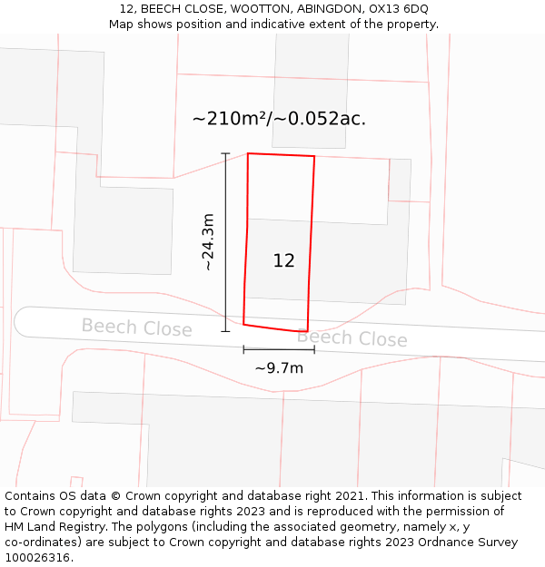 12, BEECH CLOSE, WOOTTON, ABINGDON, OX13 6DQ: Plot and title map