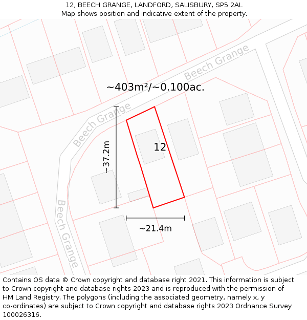 12, BEECH GRANGE, LANDFORD, SALISBURY, SP5 2AL: Plot and title map