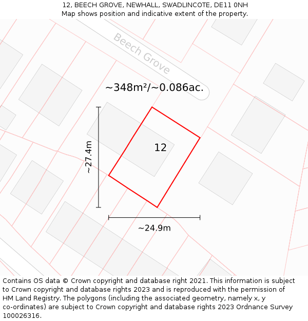12, BEECH GROVE, NEWHALL, SWADLINCOTE, DE11 0NH: Plot and title map
