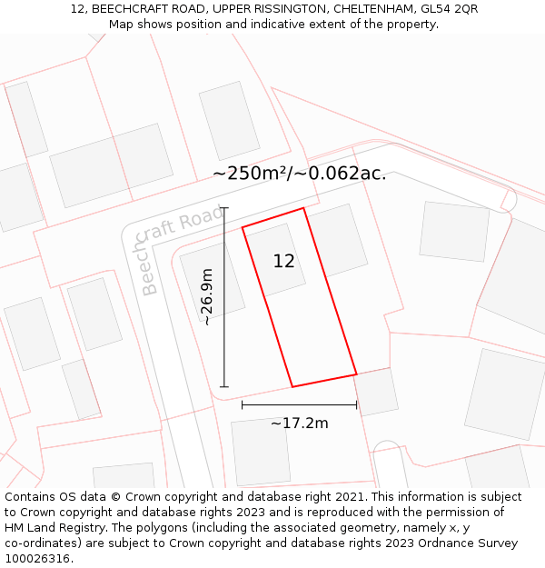 12, BEECHCRAFT ROAD, UPPER RISSINGTON, CHELTENHAM, GL54 2QR: Plot and title map