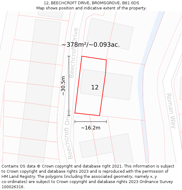 12, BEECHCROFT DRIVE, BROMSGROVE, B61 0DS: Plot and title map