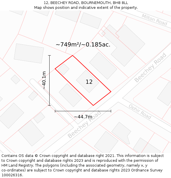 12, BEECHEY ROAD, BOURNEMOUTH, BH8 8LL: Plot and title map