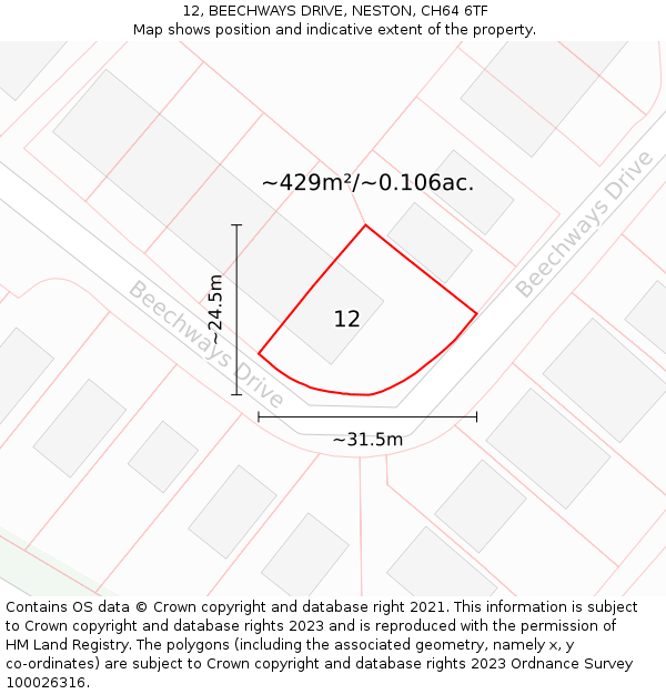 12, BEECHWAYS DRIVE, NESTON, CH64 6TF: Plot and title map