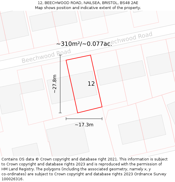12, BEECHWOOD ROAD, NAILSEA, BRISTOL, BS48 2AE: Plot and title map