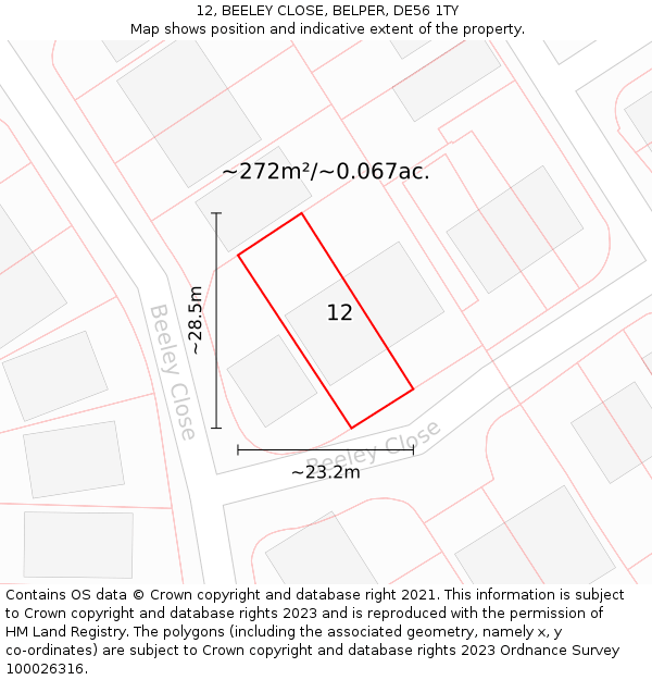 12, BEELEY CLOSE, BELPER, DE56 1TY: Plot and title map