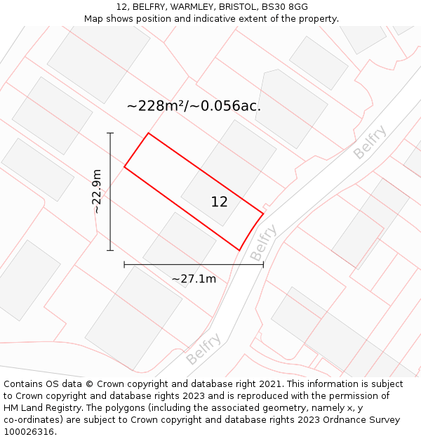 12, BELFRY, WARMLEY, BRISTOL, BS30 8GG: Plot and title map