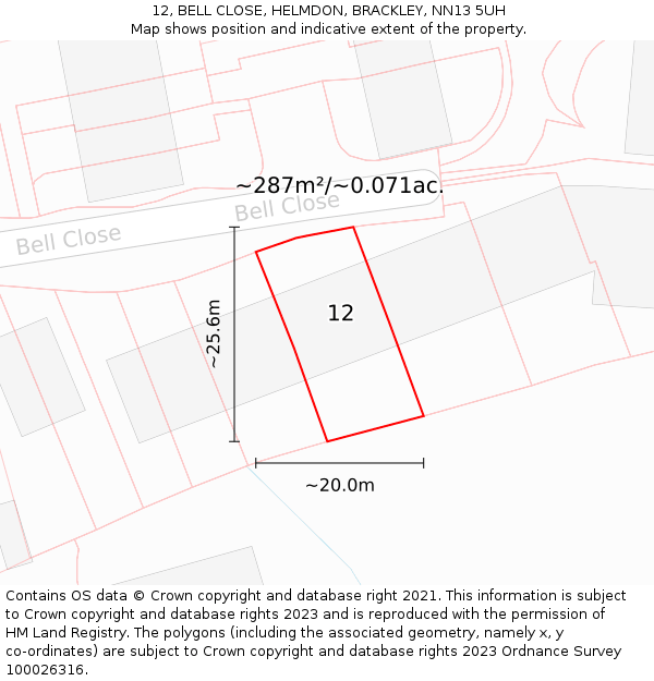 12, BELL CLOSE, HELMDON, BRACKLEY, NN13 5UH: Plot and title map