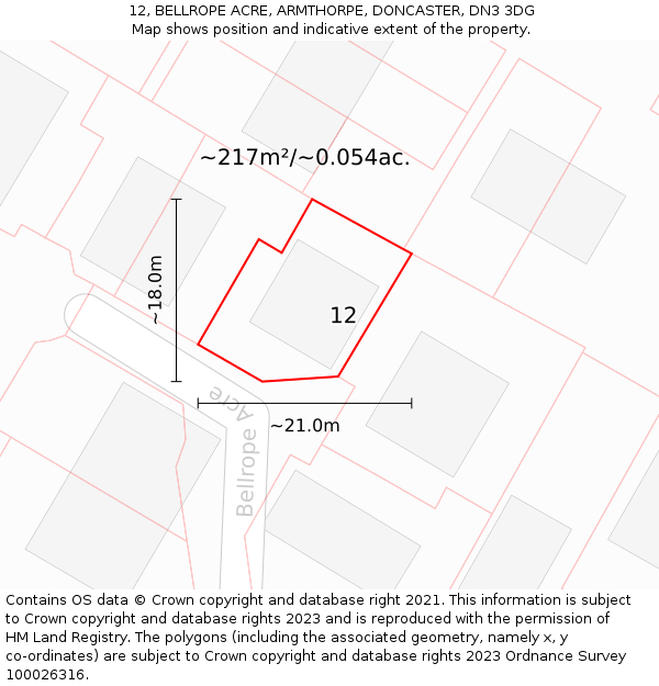 12, BELLROPE ACRE, ARMTHORPE, DONCASTER, DN3 3DG: Plot and title map