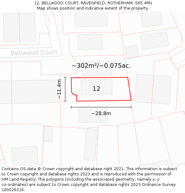 12, BELLWOOD COURT, RAVENFIELD, ROTHERHAM, S65 4RN: Plot and title map