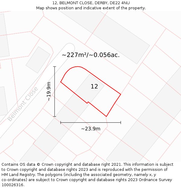 12, BELMONT CLOSE, DERBY, DE22 4NU: Plot and title map