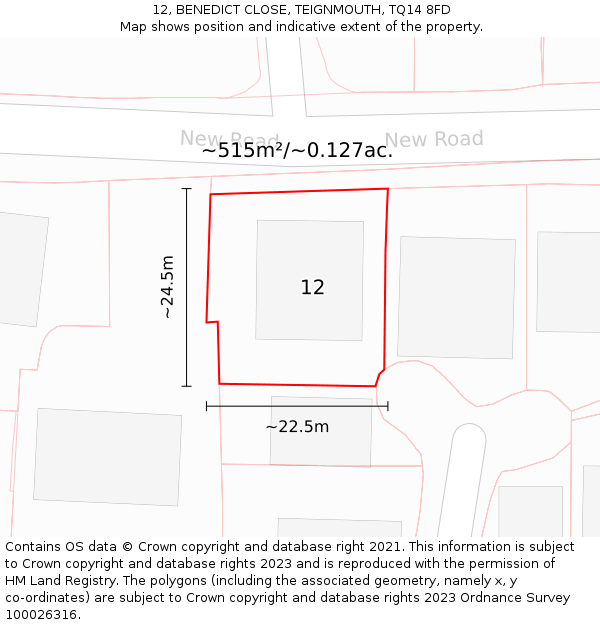 12, BENEDICT CLOSE, TEIGNMOUTH, TQ14 8FD: Plot and title map