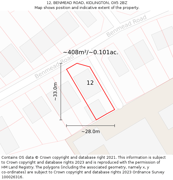 12, BENMEAD ROAD, KIDLINGTON, OX5 2BZ: Plot and title map