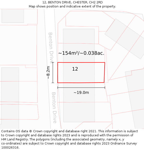 12, BENTON DRIVE, CHESTER, CH2 2RD: Plot and title map