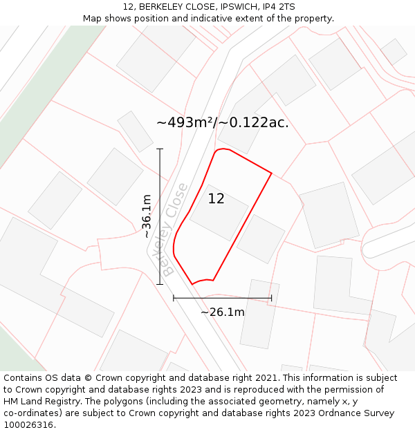 12, BERKELEY CLOSE, IPSWICH, IP4 2TS: Plot and title map