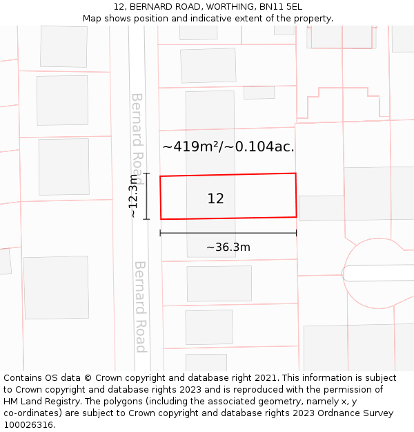 12, BERNARD ROAD, WORTHING, BN11 5EL: Plot and title map