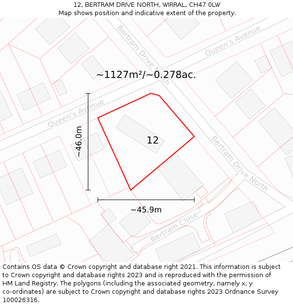 12, BERTRAM DRIVE NORTH, WIRRAL, CH47 0LW: Plot and title map