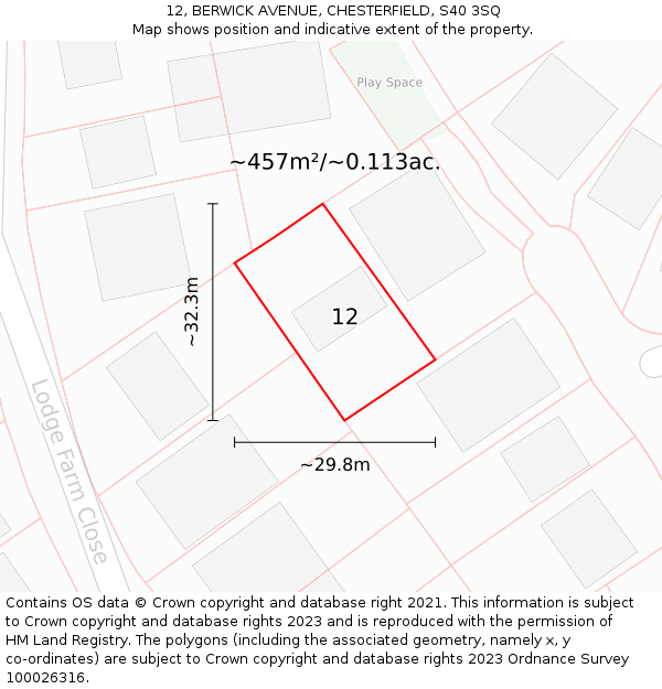 12, BERWICK AVENUE, CHESTERFIELD, S40 3SQ: Plot and title map