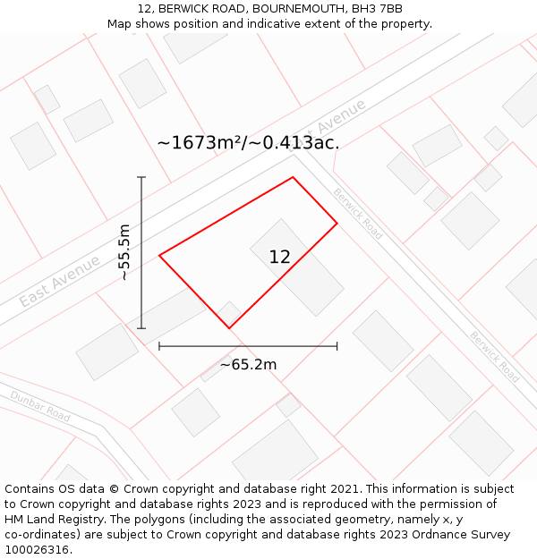 12, BERWICK ROAD, BOURNEMOUTH, BH3 7BB: Plot and title map