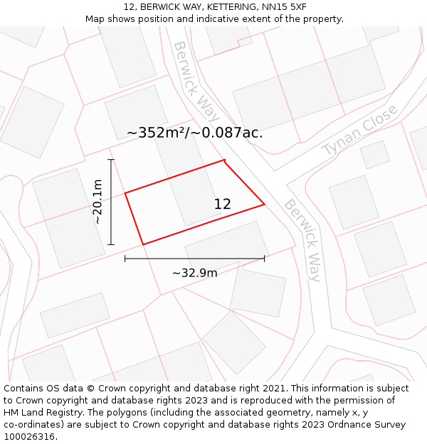 12, BERWICK WAY, KETTERING, NN15 5XF: Plot and title map