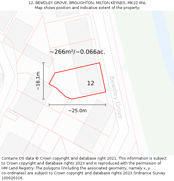 12, BEWDLEY GROVE, BROUGHTON, MILTON KEYNES, MK10 9NL: Plot and title map