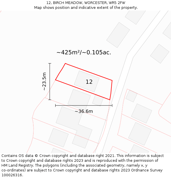 12, BIRCH MEADOW, WORCESTER, WR5 2FW: Plot and title map
