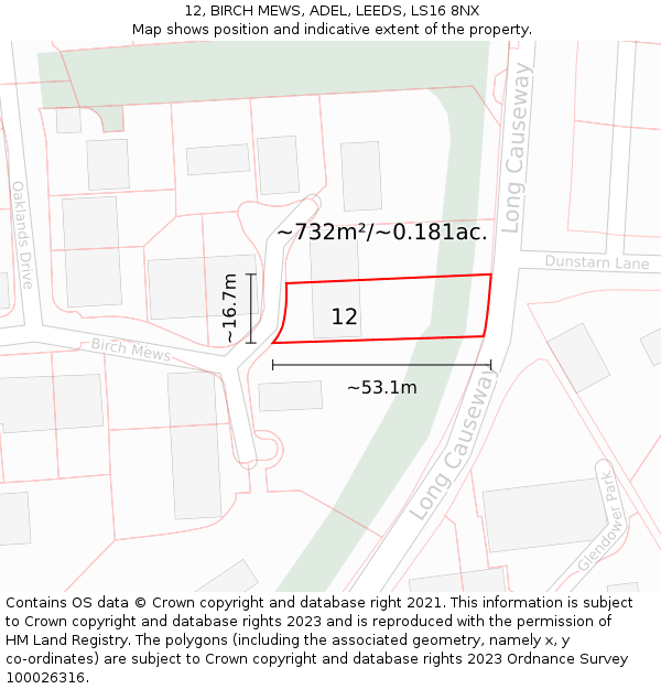 12, BIRCH MEWS, ADEL, LEEDS, LS16 8NX: Plot and title map