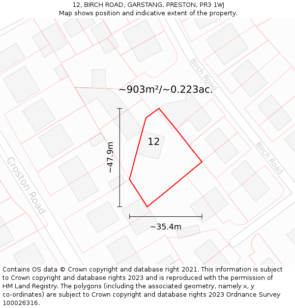 12, BIRCH ROAD, GARSTANG, PRESTON, PR3 1WJ: Plot and title map
