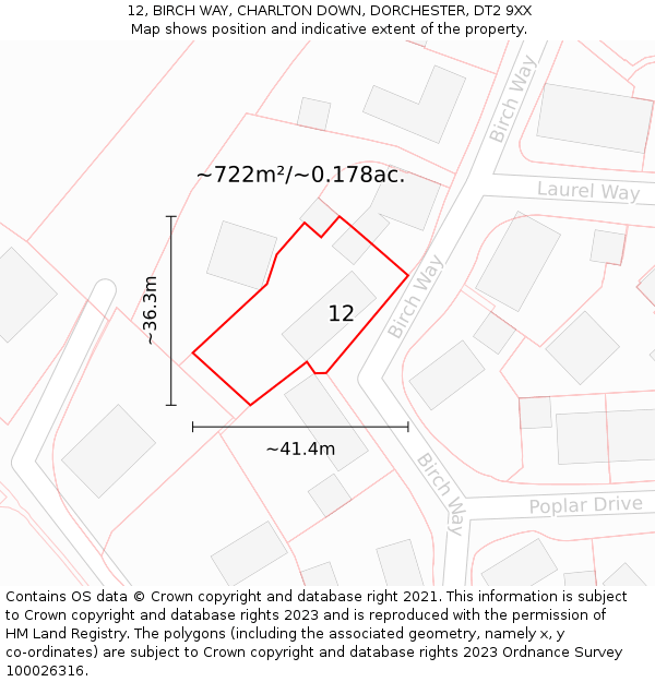12, BIRCH WAY, CHARLTON DOWN, DORCHESTER, DT2 9XX: Plot and title map