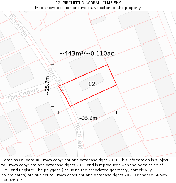 12, BIRCHFIELD, WIRRAL, CH46 5NS: Plot and title map