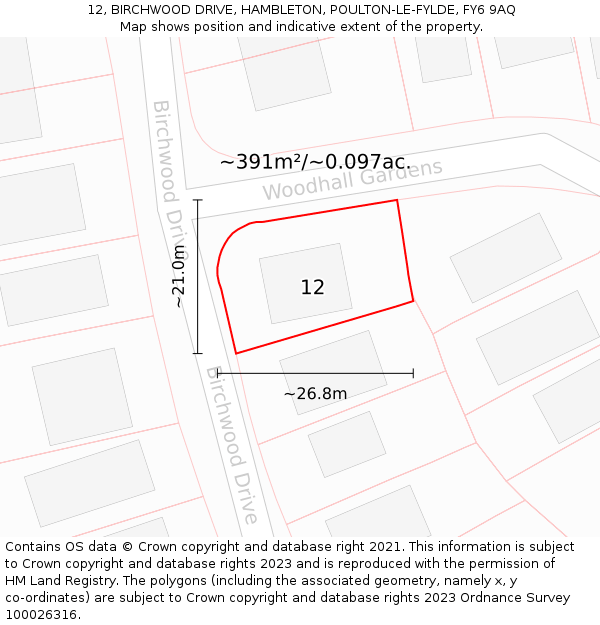 12, BIRCHWOOD DRIVE, HAMBLETON, POULTON-LE-FYLDE, FY6 9AQ: Plot and title map