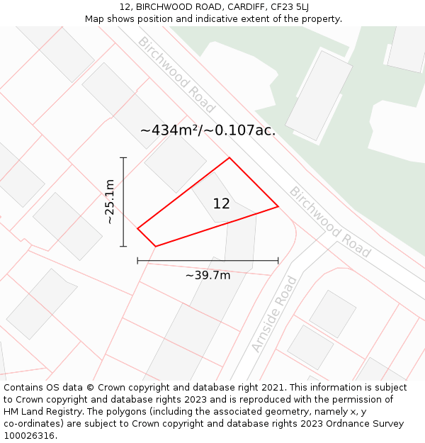 12, BIRCHWOOD ROAD, CARDIFF, CF23 5LJ: Plot and title map