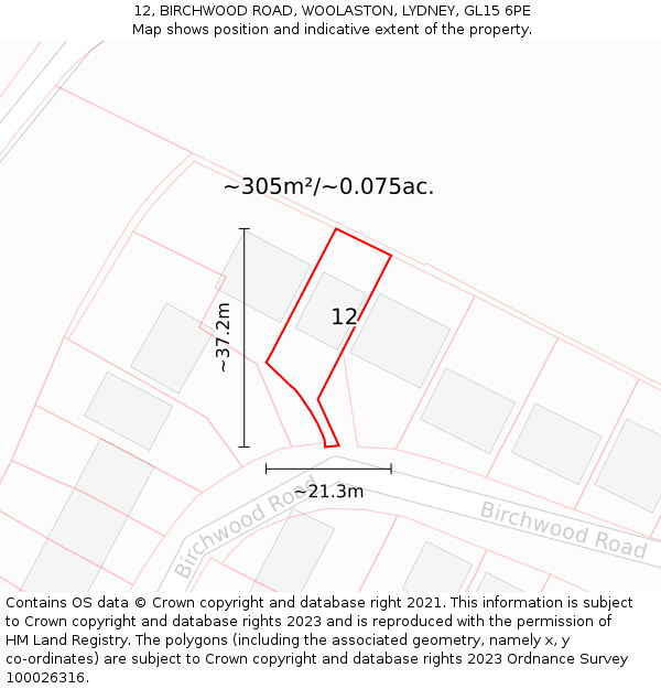 12, BIRCHWOOD ROAD, WOOLASTON, LYDNEY, GL15 6PE: Plot and title map