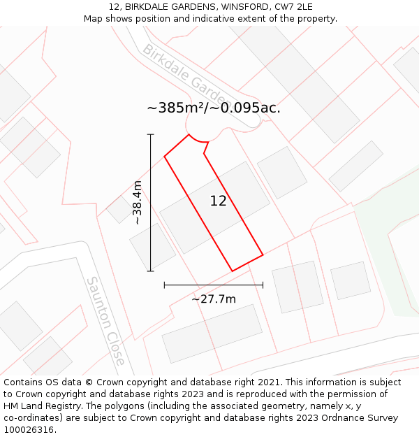 12, BIRKDALE GARDENS, WINSFORD, CW7 2LE: Plot and title map