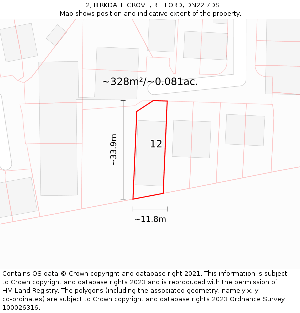 12, BIRKDALE GROVE, RETFORD, DN22 7DS: Plot and title map
