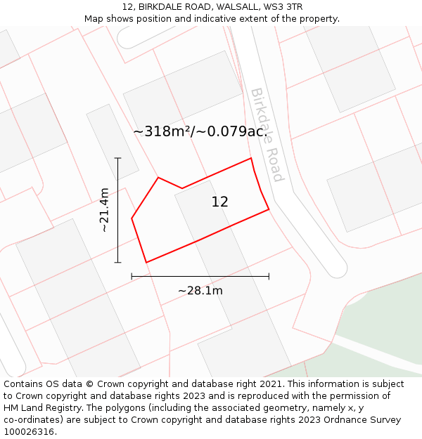 12, BIRKDALE ROAD, WALSALL, WS3 3TR: Plot and title map