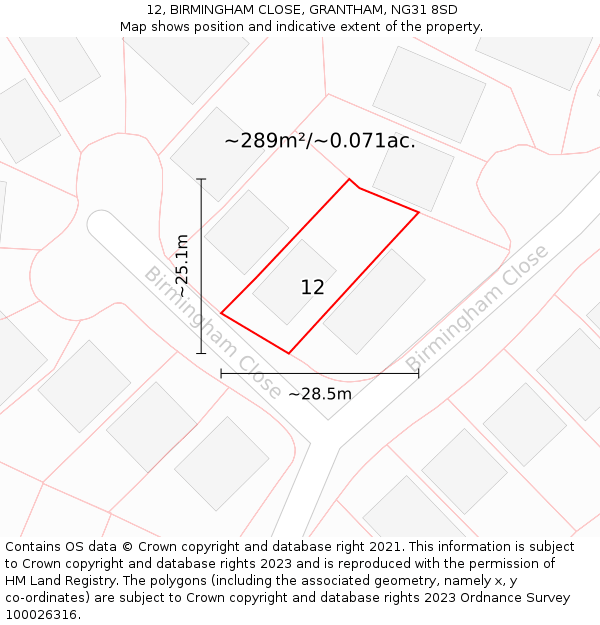 12, BIRMINGHAM CLOSE, GRANTHAM, NG31 8SD: Plot and title map