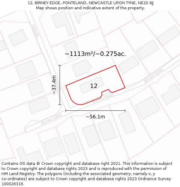 12, BIRNEY EDGE, PONTELAND, NEWCASTLE UPON TYNE, NE20 9JJ: Plot and title map