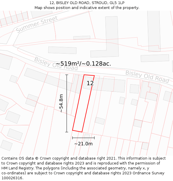 12, BISLEY OLD ROAD, STROUD, GL5 1LP: Plot and title map