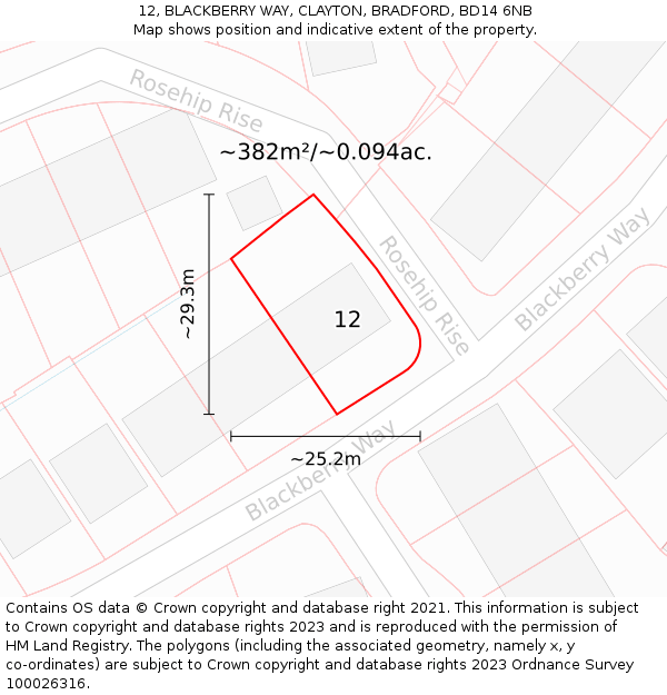 12, BLACKBERRY WAY, CLAYTON, BRADFORD, BD14 6NB: Plot and title map