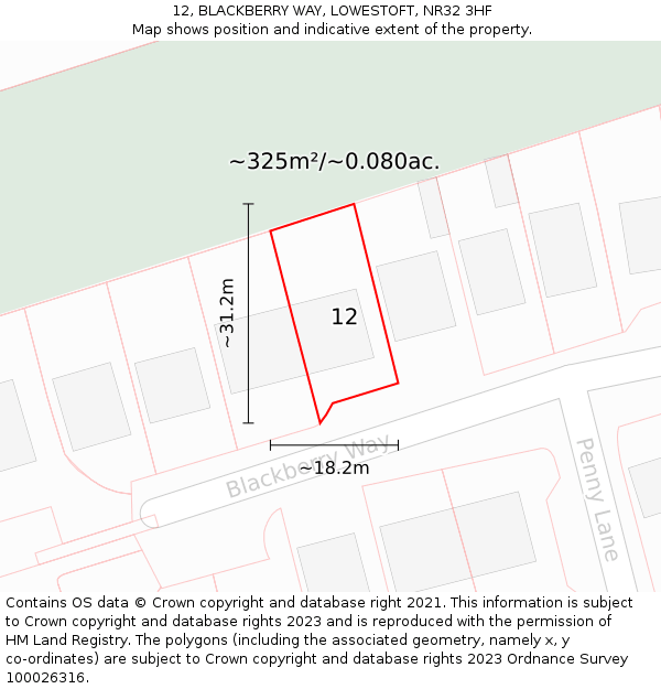 12, BLACKBERRY WAY, LOWESTOFT, NR32 3HF: Plot and title map