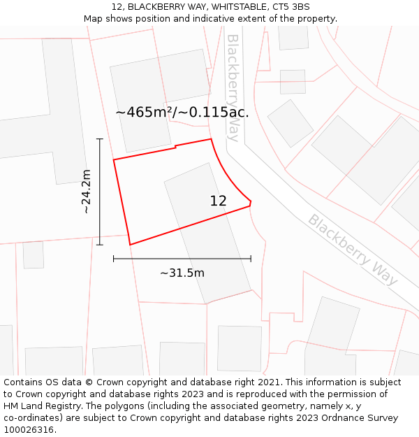12, BLACKBERRY WAY, WHITSTABLE, CT5 3BS: Plot and title map