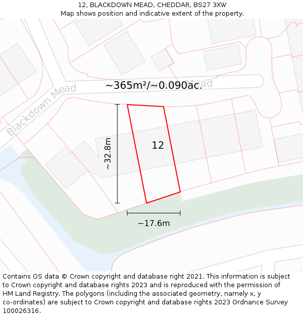 12, BLACKDOWN MEAD, CHEDDAR, BS27 3XW: Plot and title map
