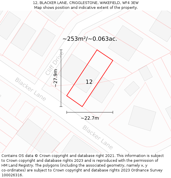 12, BLACKER LANE, CRIGGLESTONE, WAKEFIELD, WF4 3EW: Plot and title map