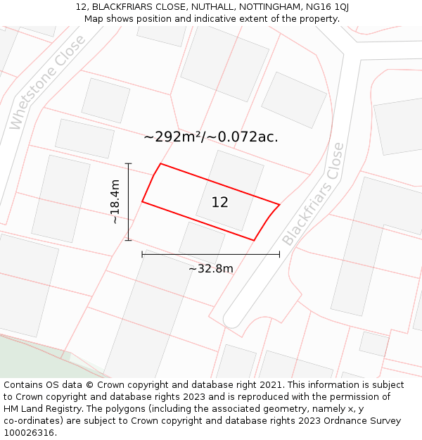 12, BLACKFRIARS CLOSE, NUTHALL, NOTTINGHAM, NG16 1QJ: Plot and title map