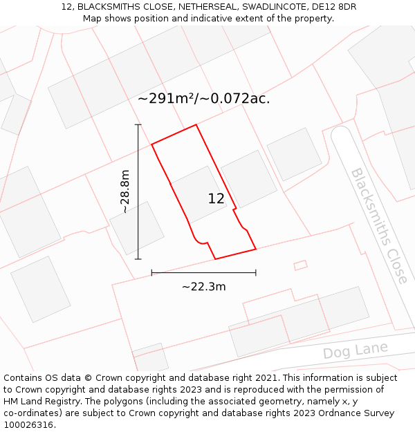 12, BLACKSMITHS CLOSE, NETHERSEAL, SWADLINCOTE, DE12 8DR: Plot and title map