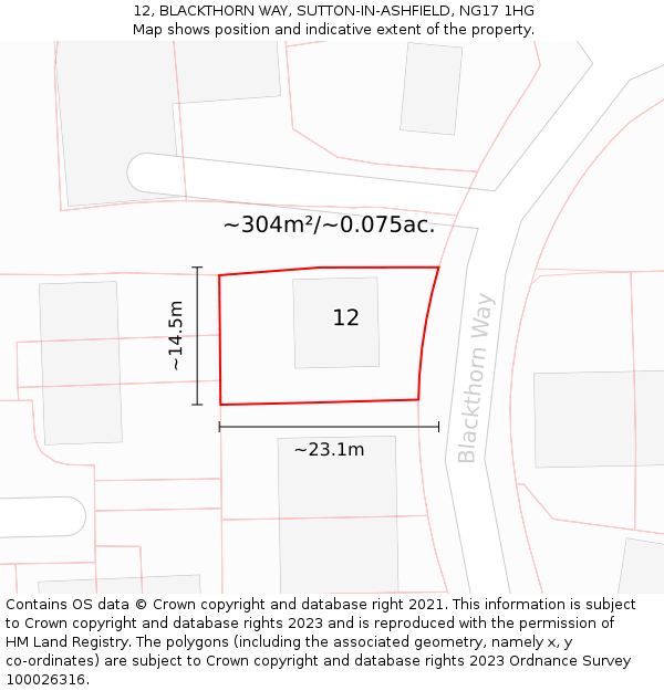 12, BLACKTHORN WAY, SUTTON-IN-ASHFIELD, NG17 1HG: Plot and title map