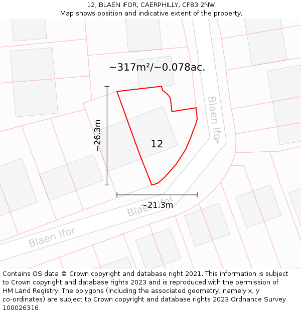 12, BLAEN IFOR, CAERPHILLY, CF83 2NW: Plot and title map