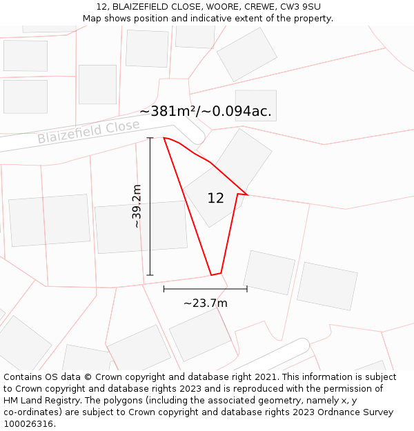12, BLAIZEFIELD CLOSE, WOORE, CREWE, CW3 9SU: Plot and title map