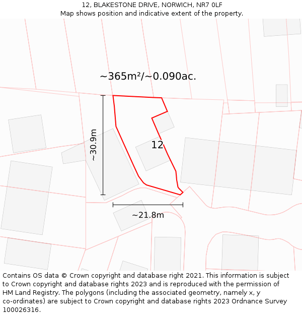 12, BLAKESTONE DRIVE, NORWICH, NR7 0LF: Plot and title map